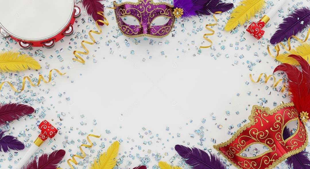 Confete de máscara de carnaval fundo de imagem de papel de parede hiper-realista de alta qualidade.