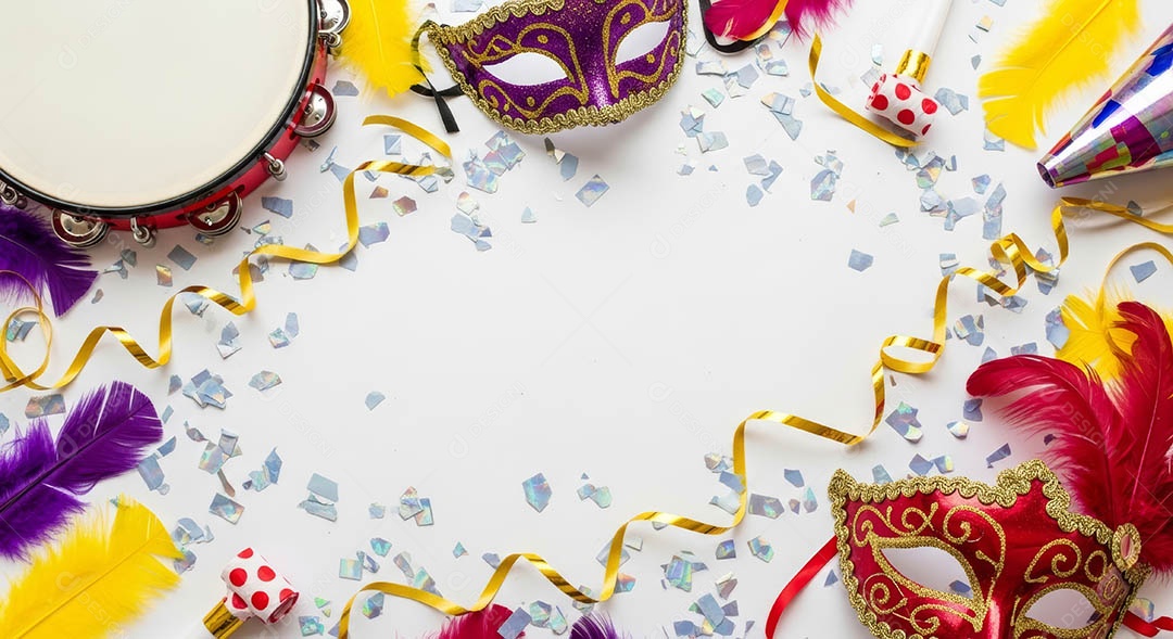 Confete de máscara de carnaval fundo de imagem de papel de parede hiper-realista de alta qualidade.