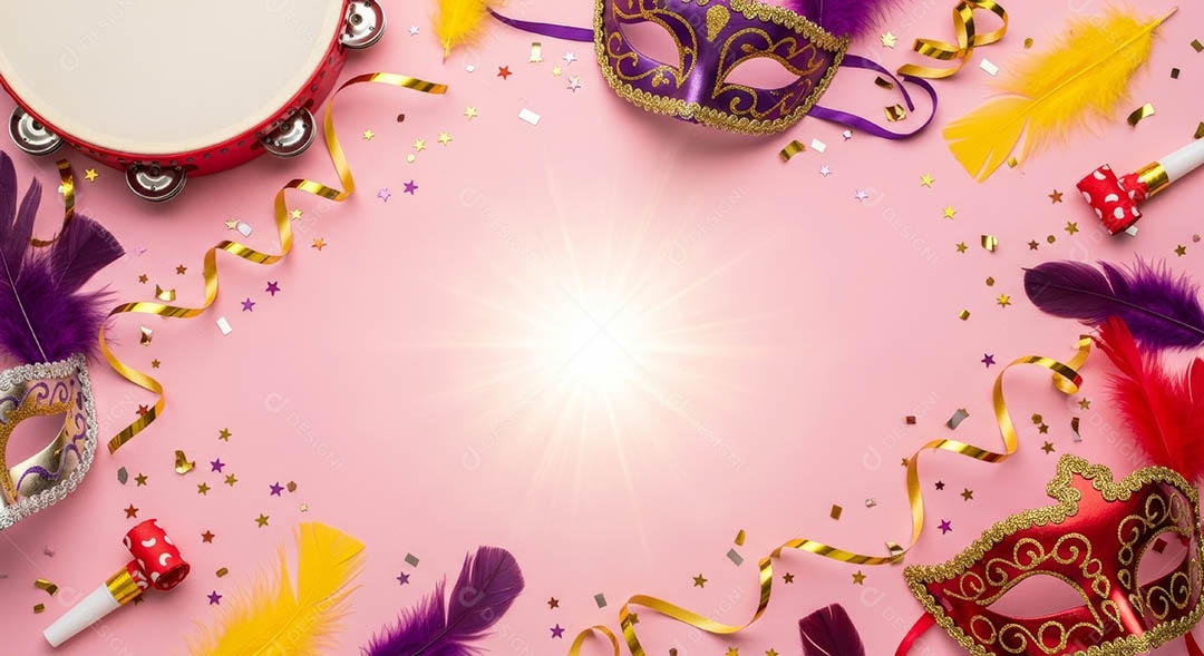 Confete de máscara de carnaval fundo de imagem de papel de parede hiper-realista de alta qualidade.