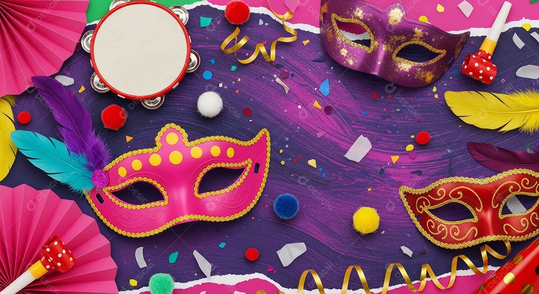 Confete de máscara de carnaval fundo de imagem de papel de parede hiper-realista de alta qualidade.