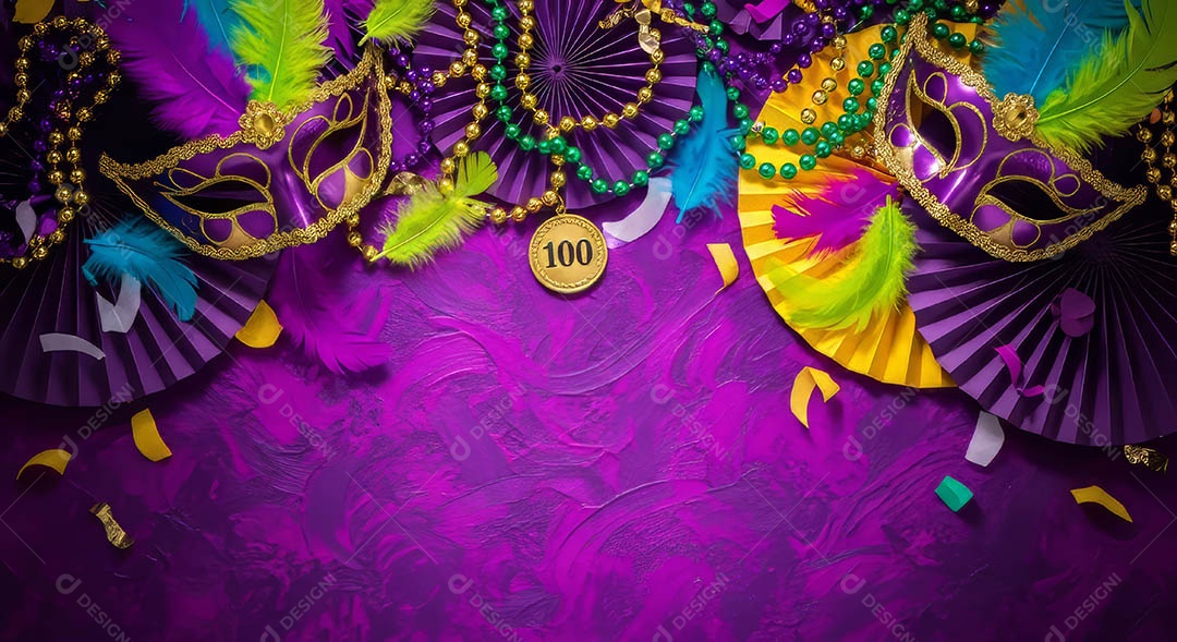 Confete de máscara de carnaval fundo de imagem de papel de parede hiper-realista de alta qualidade.