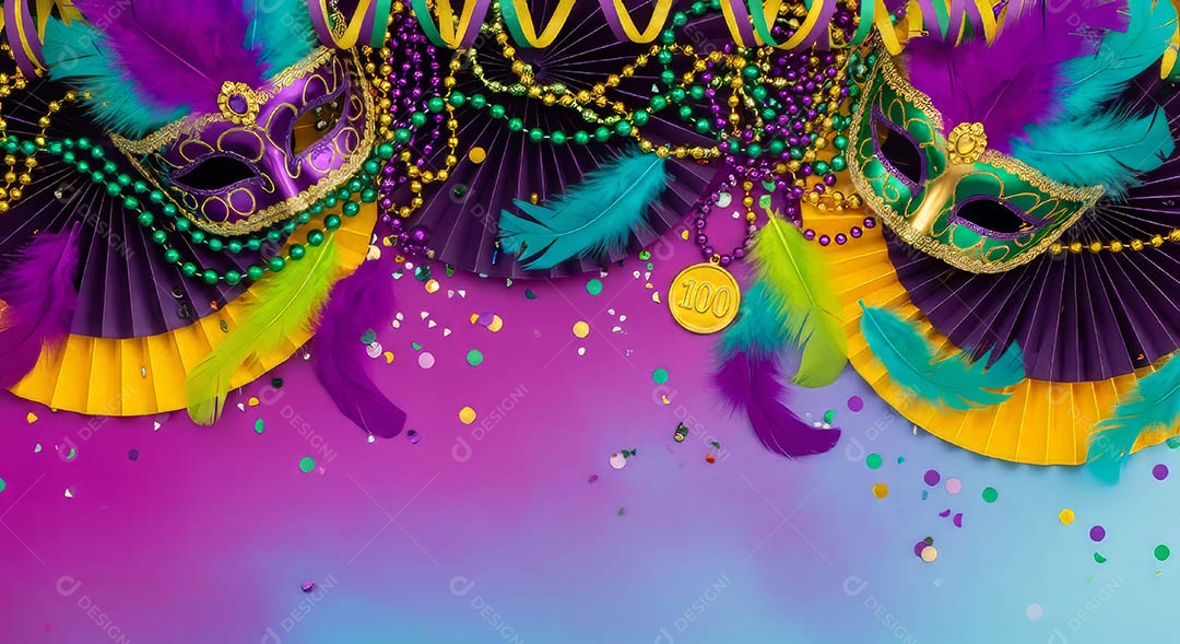 Confete de máscara de carnaval fundo de imagem de papel de parede hiper-realista de alta qualidade.