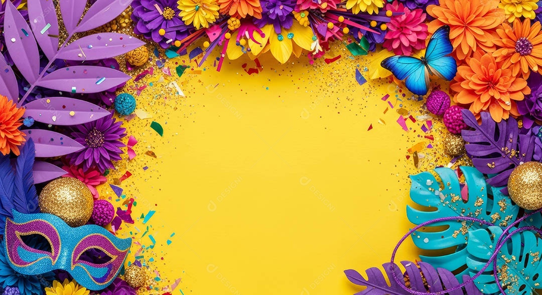 Confete de máscara de carnaval fundo de imagem de papel de parede hiper-realista de alta qualidade.