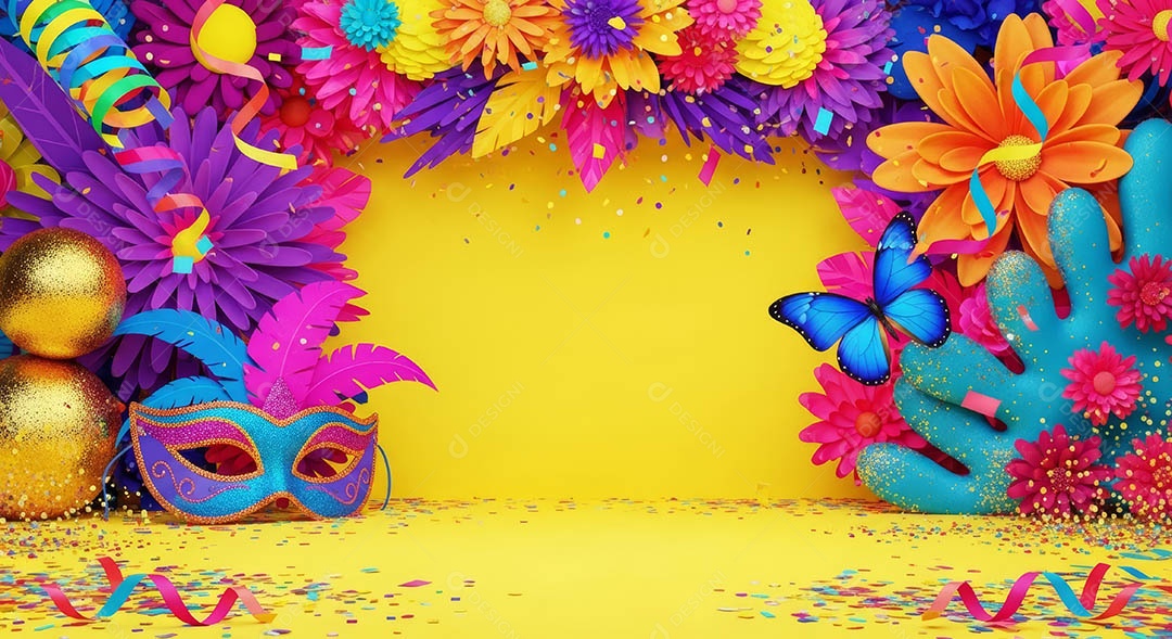 Confete de máscara de carnaval fundo de imagem de papel de parede hiper-realista de alta qualidade.