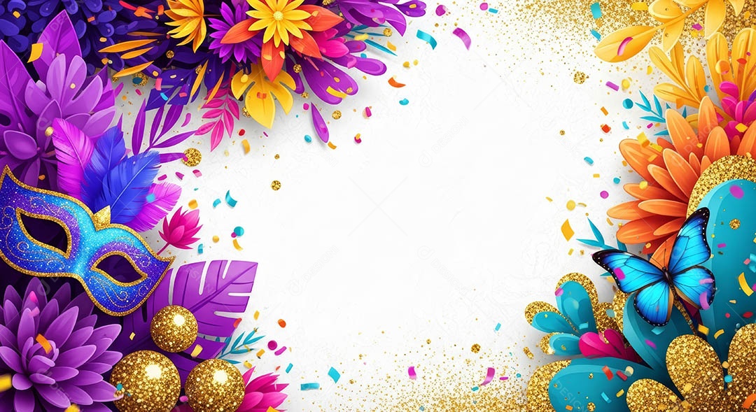 Confete de máscara de carnaval fundo de imagem de papel de parede hiper-realista de alta qualidade.