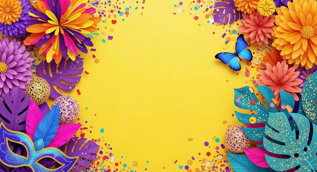 Confete de máscara de carnaval fundo de imagem de papel de parede hiper-realista de alta qualidade.