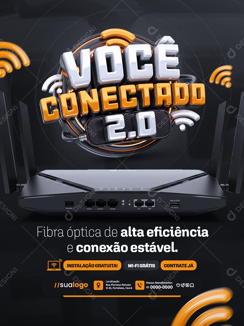 Você Conectado Internet Fibra Óptica de Alta Eficiência e Conexão Estável Social Media PSD Editável