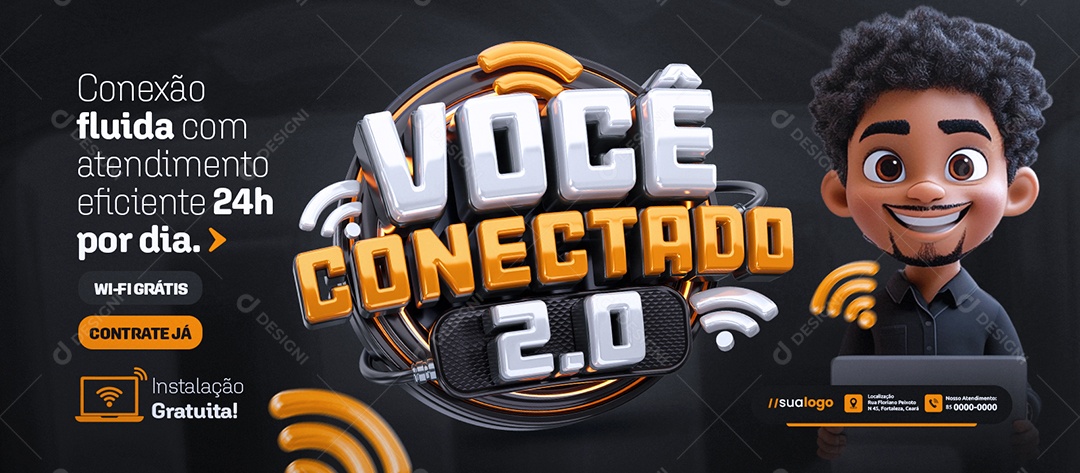 Banner Você Conectado Internet Conexão Fluida com Atendimento Social Media PSD Editável