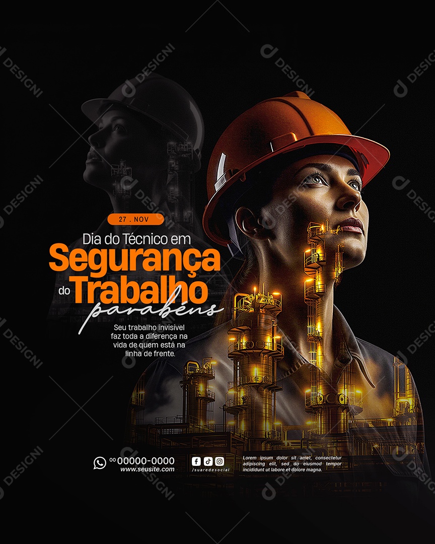 Dia do Técnico de Segurança no Trabalho 27 de Novembro Social Media PSD Editável