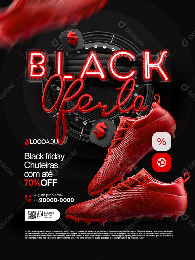 Black Ofertas Loja de Esportivo Black Friday Chuteiras com Até 70% Off Social Media PSD Editável