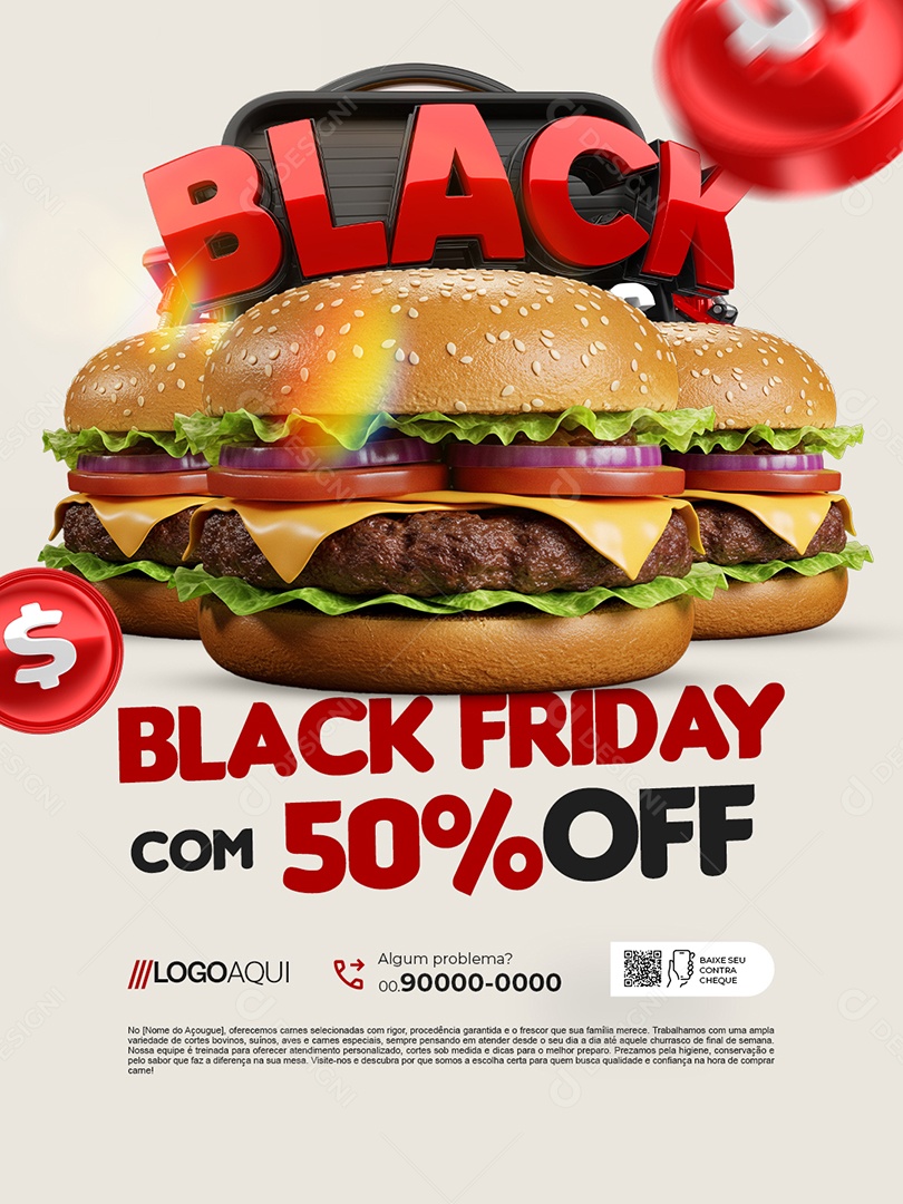 Black Friday Hamburgueria com 50% Off Social Media PSD Editável