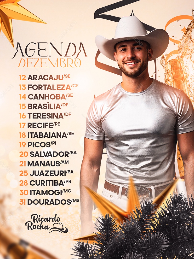 Flyer Próximos Shows Agenda Dezembro Ricardo Rocha Social Media PSD Editável