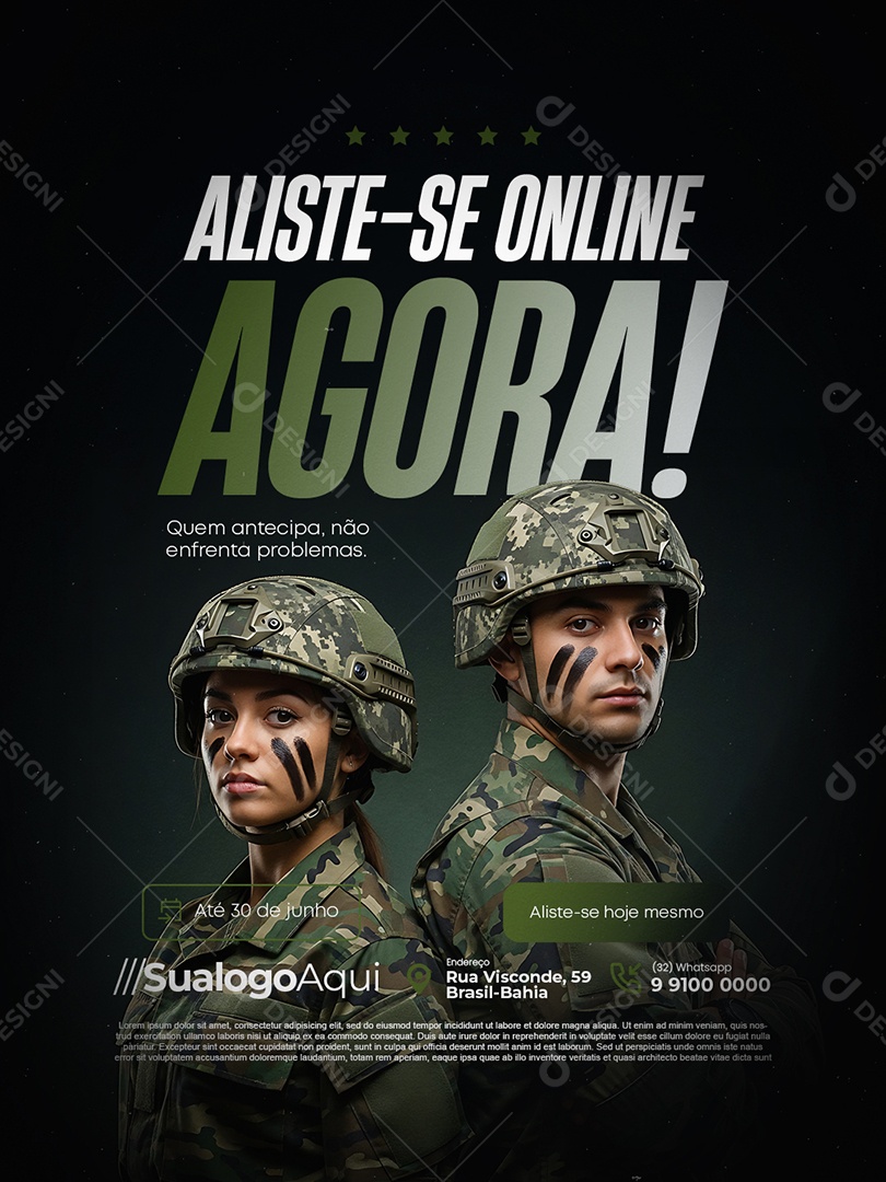 Recrutamento Militar Aliste-Se Online Agora Social Media PSD Editável