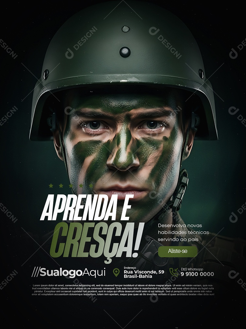 Recrutamento Militar Aprenda e Cresça Social Media PSD Editável