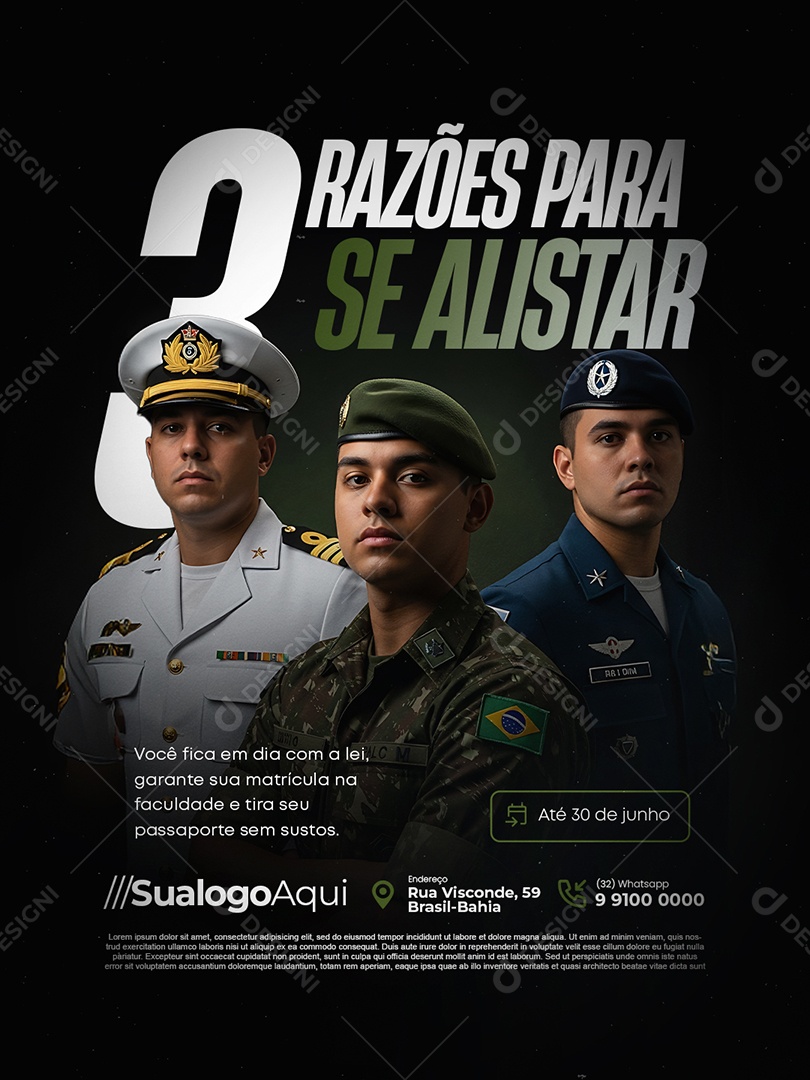Recrutamento Militar Três Razões para Se Alistar Social Media PSD Editável