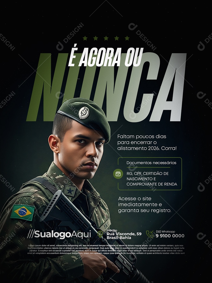 Recrutamento Militar é Agora ou Nunca Social Media PSD Editável