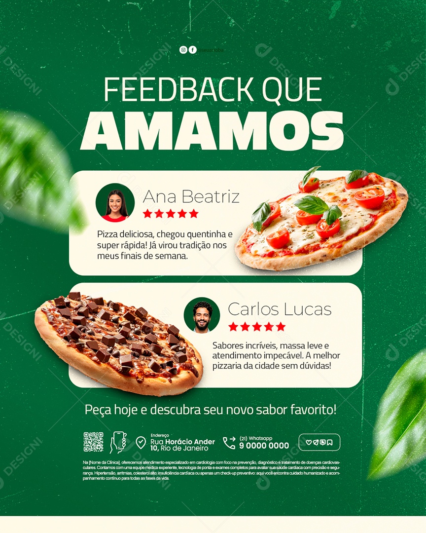 Pizzaria Feedback Que Amamos Social Media PSD Editável