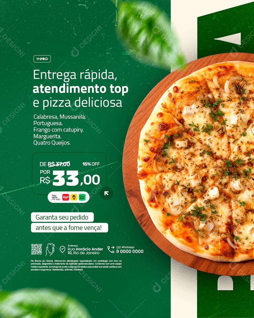 Pizzaria Entrega Rápida Atendimento Top e Pizza Deliciosa Social Media PSD Editável
