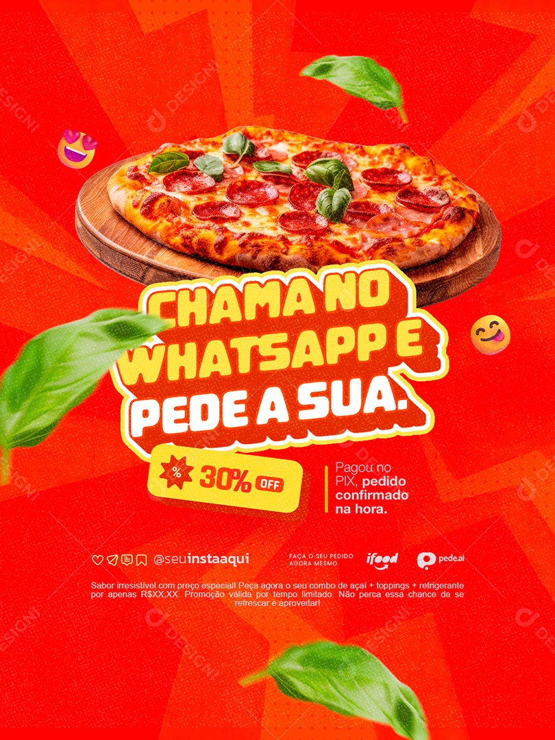 Pizzaria Chama no Whatsapp e Pede a Sua Social Media PSD Editável