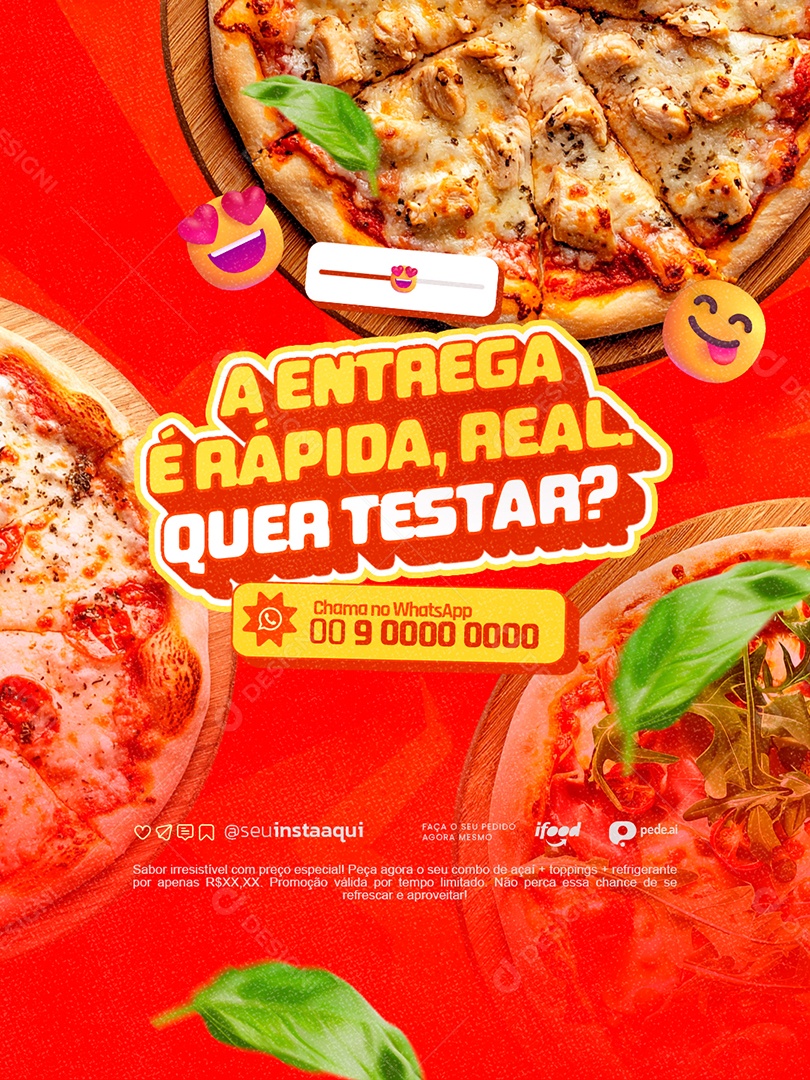 Pizzaria a Entrega é Rápida Real Quer Testar Social Media PSD Editável
