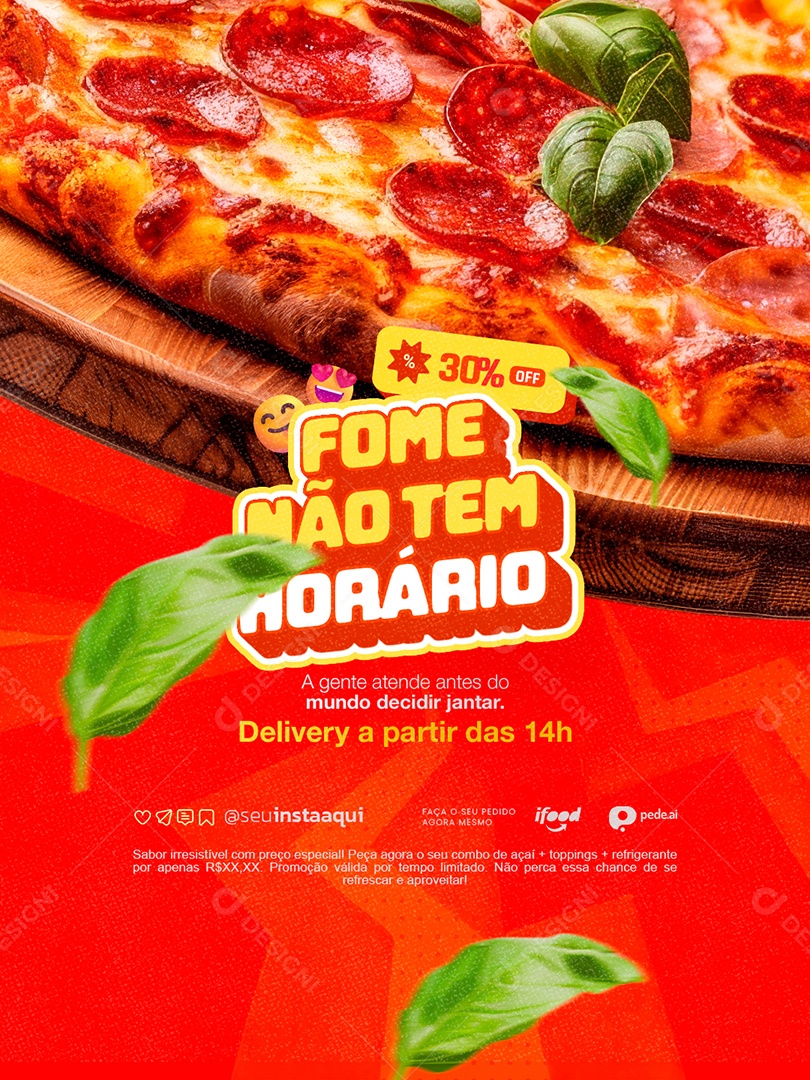 Pizzaria Fome Não Tem Horário Social Media PSD Editável