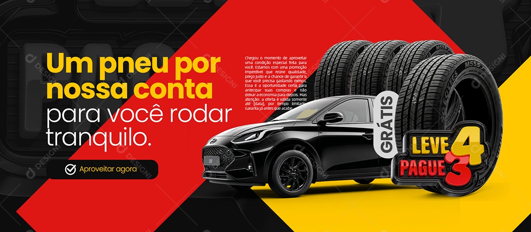 Banner Loja de Pneus Leve 4 Pague 3 Um Pneu Por Nossa Conta Social Media PSD Editável