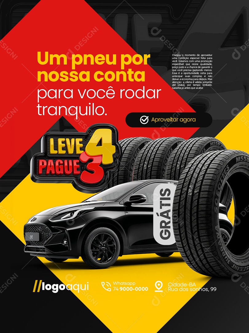 Loja de Pneus Leve 4 Pague 3 Um Pneu Por Nossa Conta Social Media PSD Editável