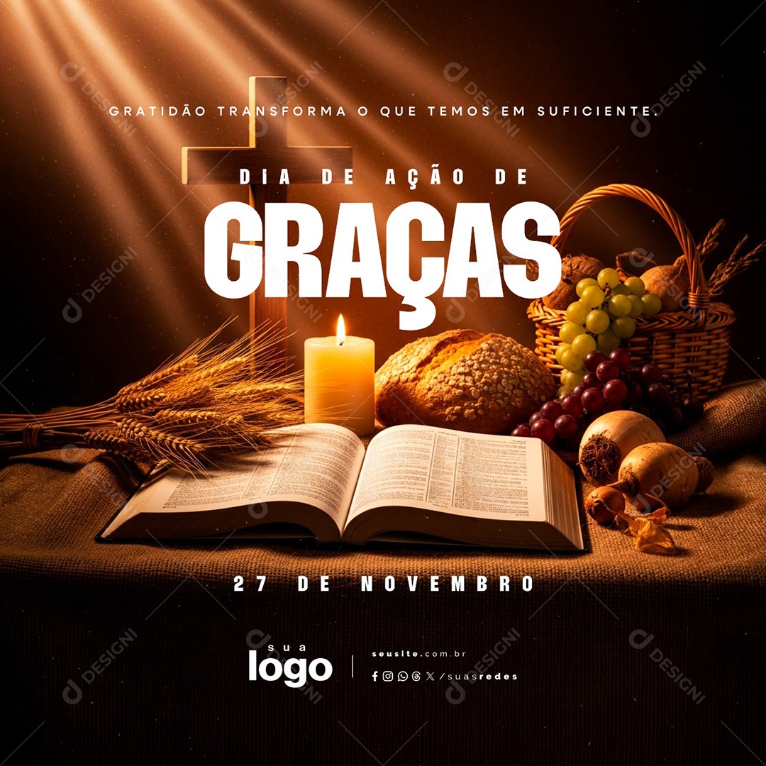 Dia de Ação de Graça 27 de Novembro Social Media PSD Editável