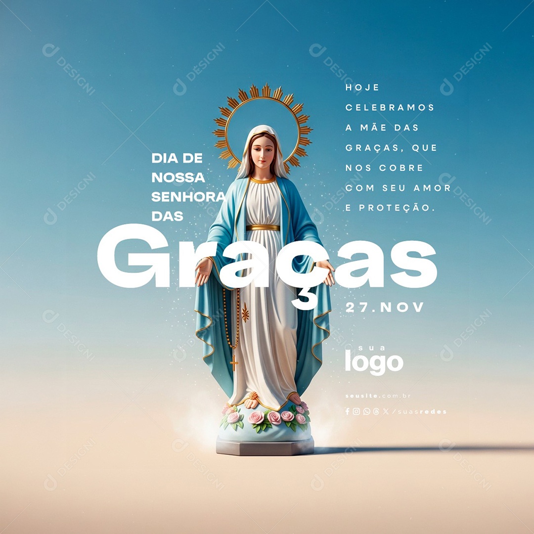 Dia de Nossa Senhora das Graças 27 de Novembro Social Media PSD Editável