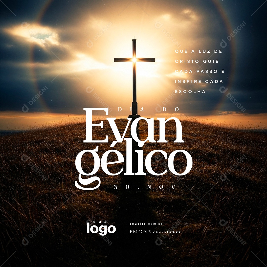 Dia do Evangélico 30 de Novembro Que a Luz de Cristo Guie Cada Passo Social Media PSD Editável