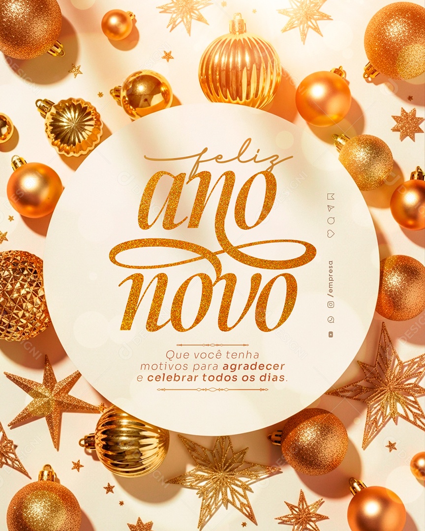 Feliz Ano Novo 2026 01 de Janeiro Social Media PSD Editável