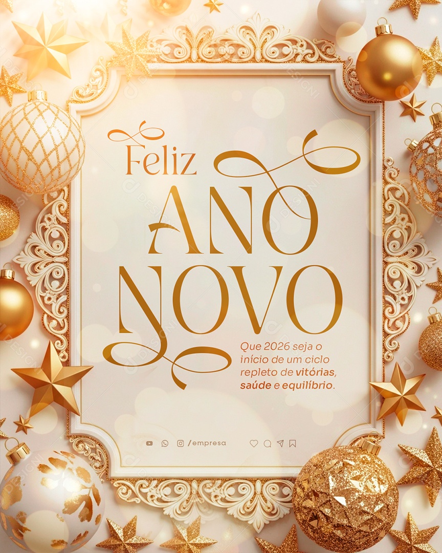 Feliz Ano Novo 2026 01 de Janeiro Social Media PSD Editável