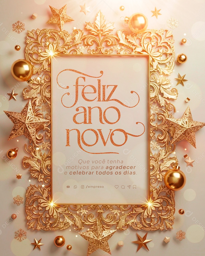 Feliz Ano Novo 2026 01 de Janeiro Social Media PSD Editável