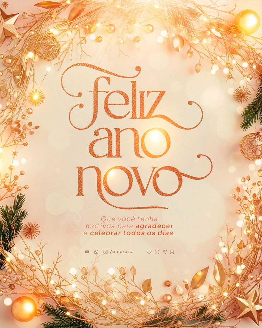 Feliz Ano Novo 2026 01 de Janeiro Social Media PSD Editável