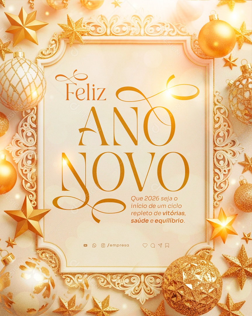 Feliz Ano Novo 2026 01 de Janeiro Social Media PSD Editável