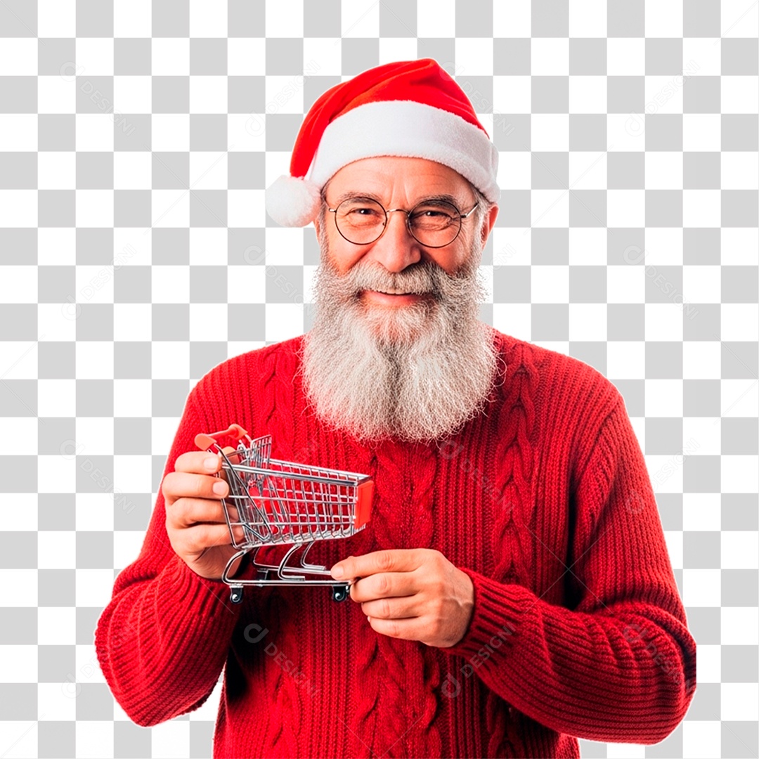 Homem de Gorro Natalino Segurando Carinho PNG Transparente