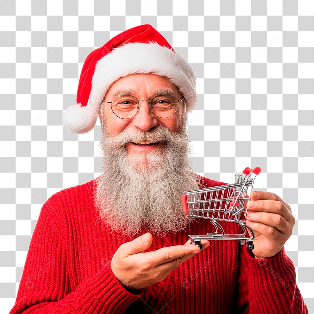 Homem de Gorro Natalino Segurando Carinho PNG Transparente