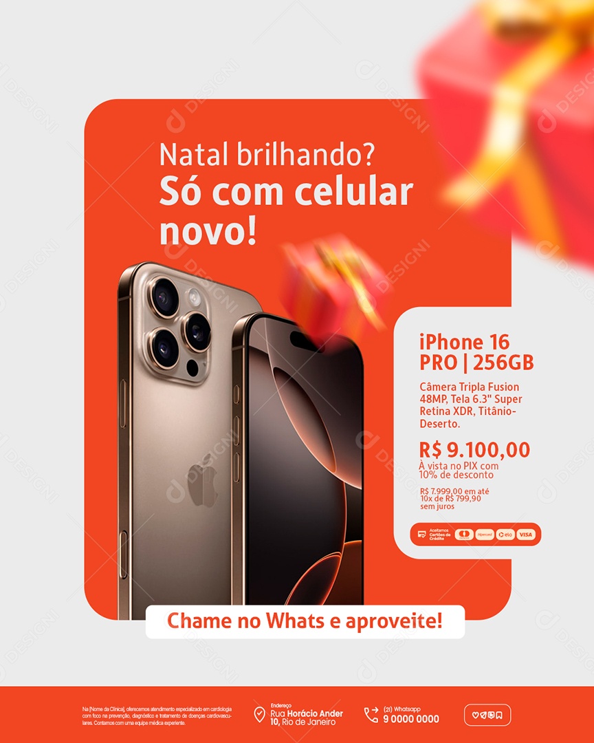 Ofertas de Natal Loja de Celulares Natal Brilhando Só com Celular Novo Social Media PSD Editável
