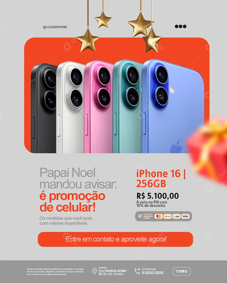 Ofertas de Natal Loja de Celulares Papai Noel Mandou Avisar Iphone 16 Social Media PSD Editável