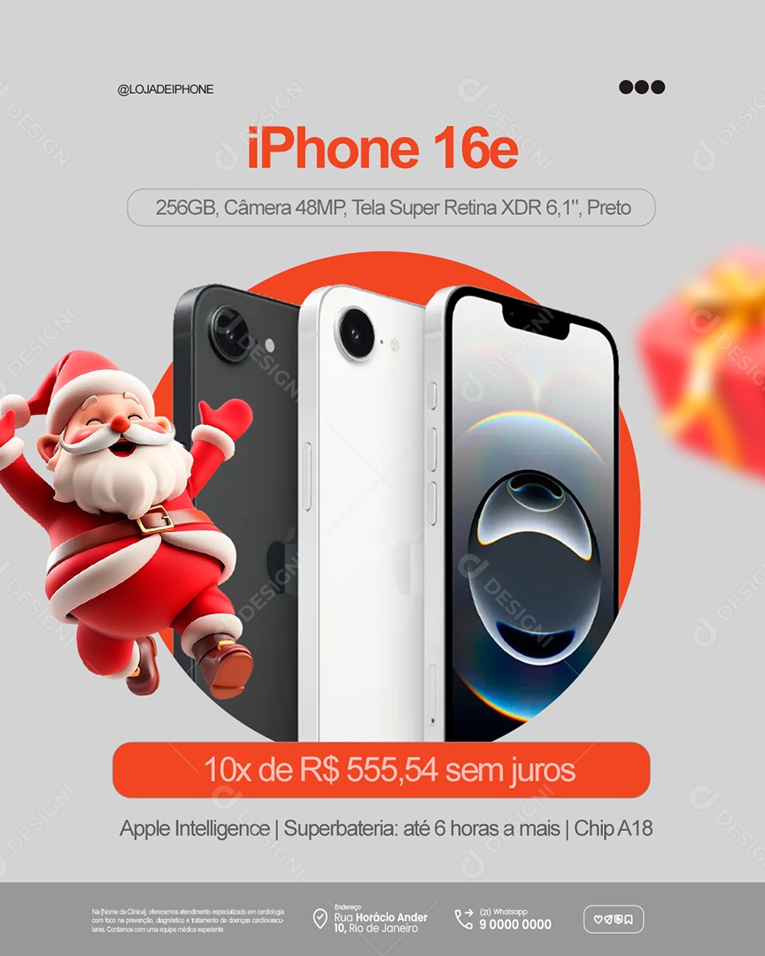 Ofertas de Natal Loja de Celulares Iphone 16e Social Media PSD Editável