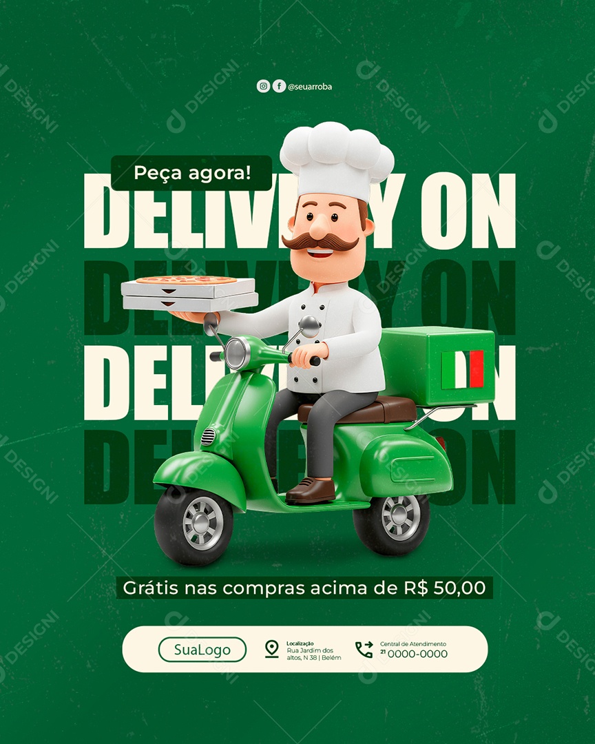 Delivery On Peça Agora Grátis nas Compras Social Media PSD Editável