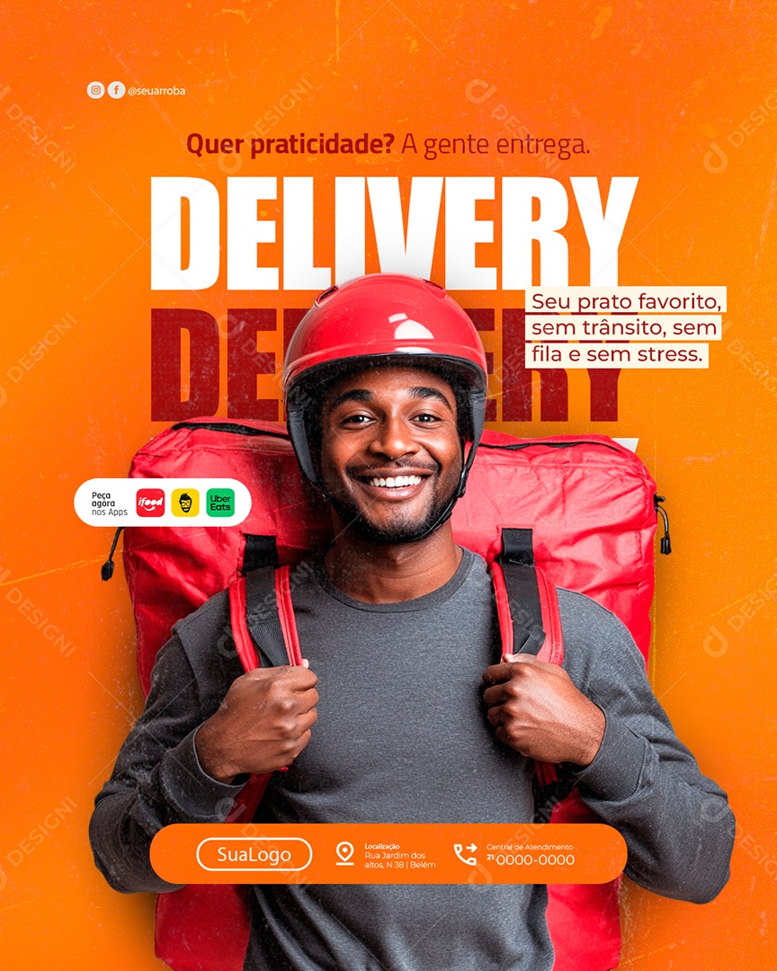 Delivery Seu Prato Favorito Sem Trânsito Social Media PSD Editável