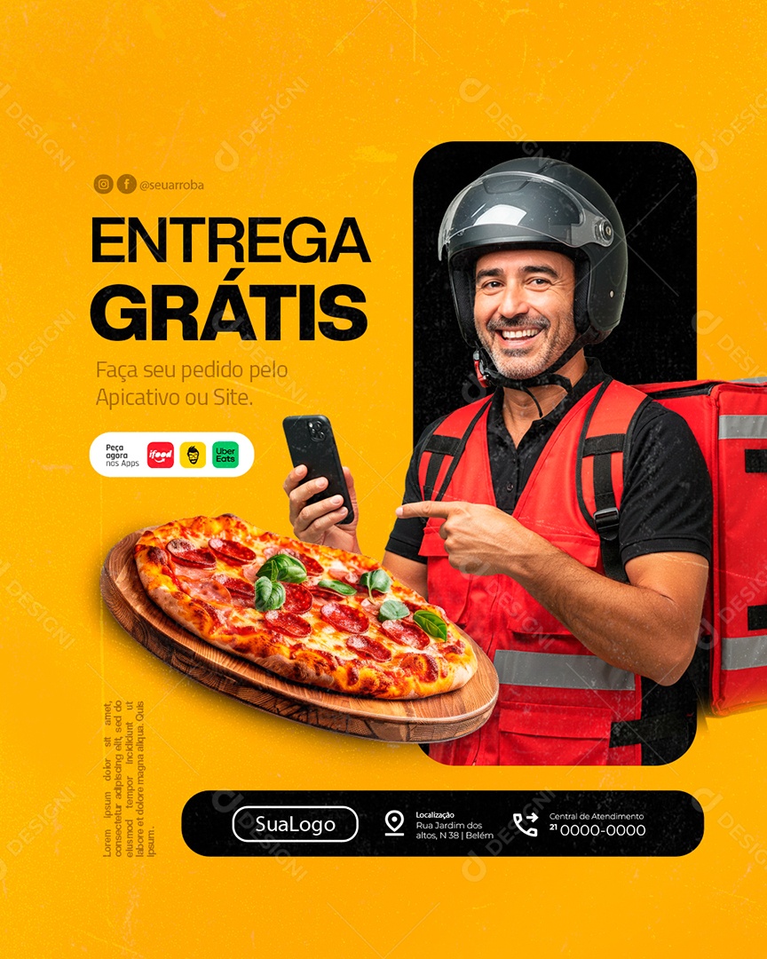 Delivery Pizzaria Entrega Grátis Social Media PSD Editável