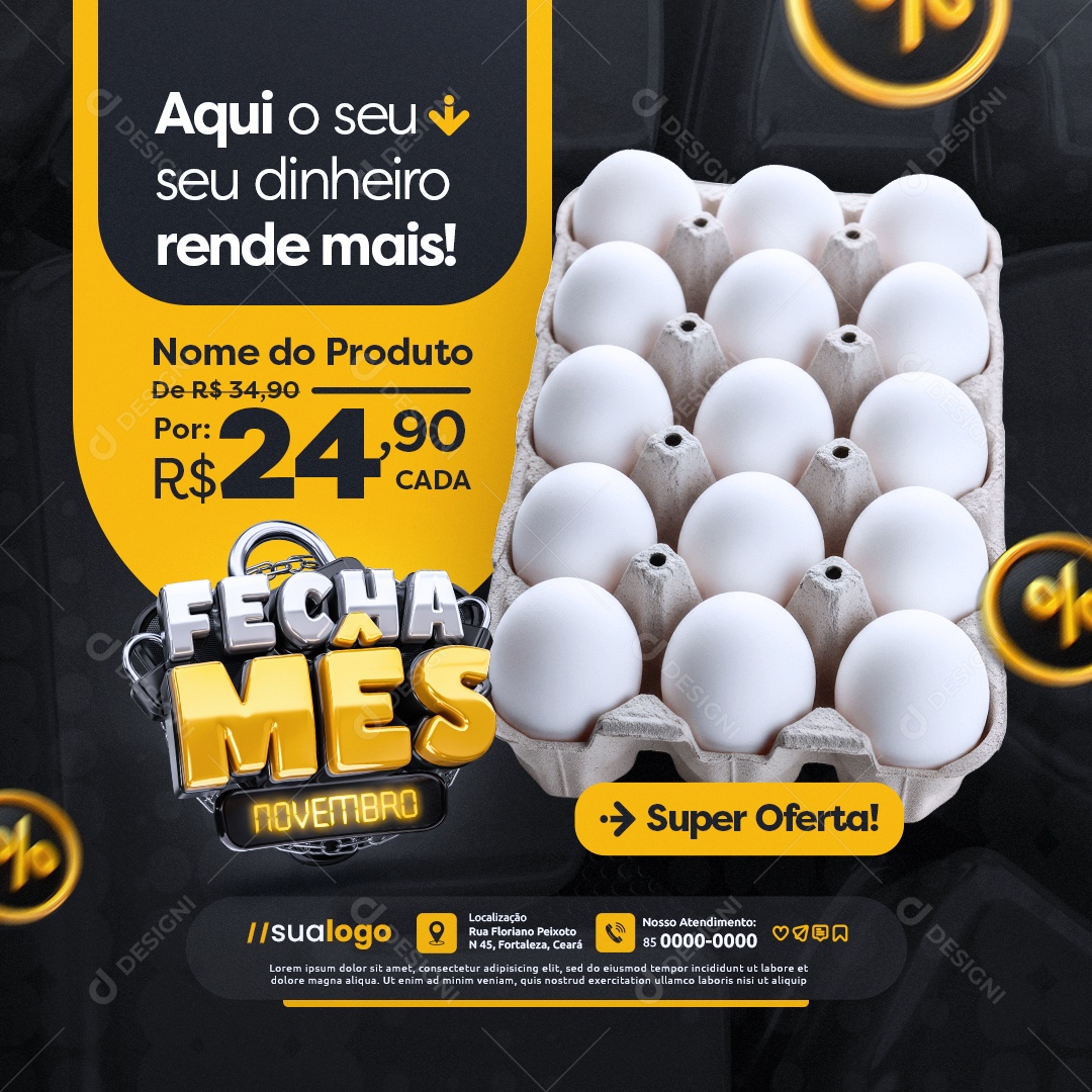 Fecha Mês Novembro Supermercado Cartela de Ovo Super Oferta Social Media PSD Editável