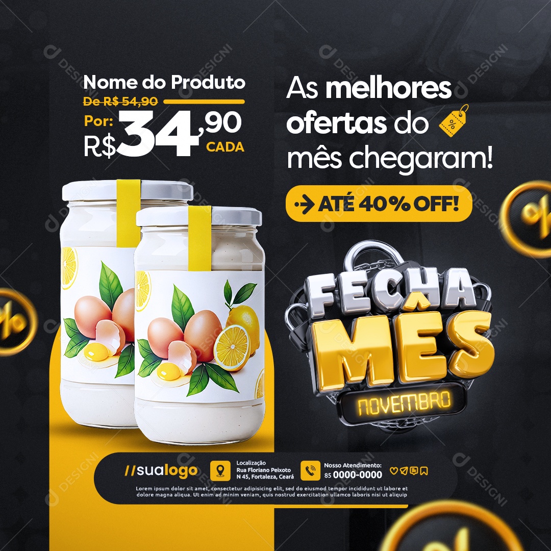 Fecha Mês Novembro Supermercado As Melhores Ofertas do Mês Chegaram Social Media PSD Editável