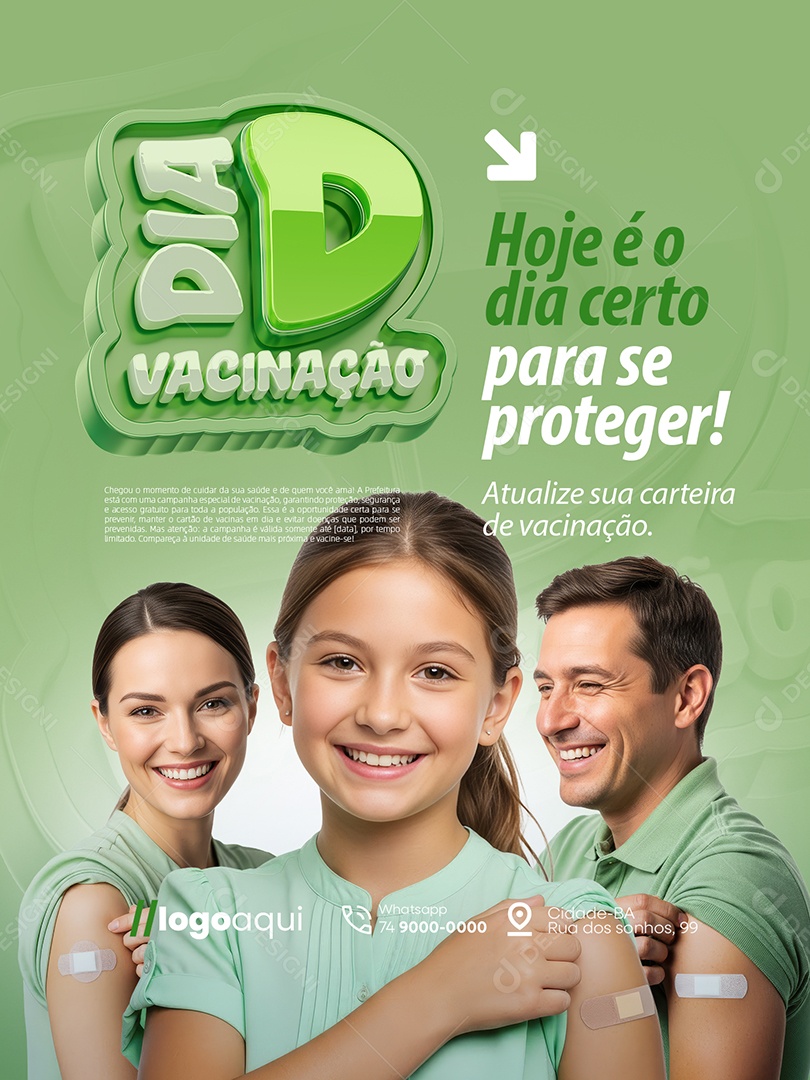 Dia de Vacinação Encarte Hoje é o Dia Certo para Se Proteger Social Media PSD Editável