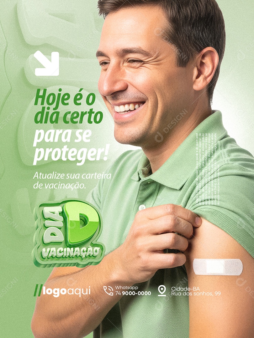 Dia de Vacinação Hoje é o Dia Certo para Se Proteger Social Media PSD Editável