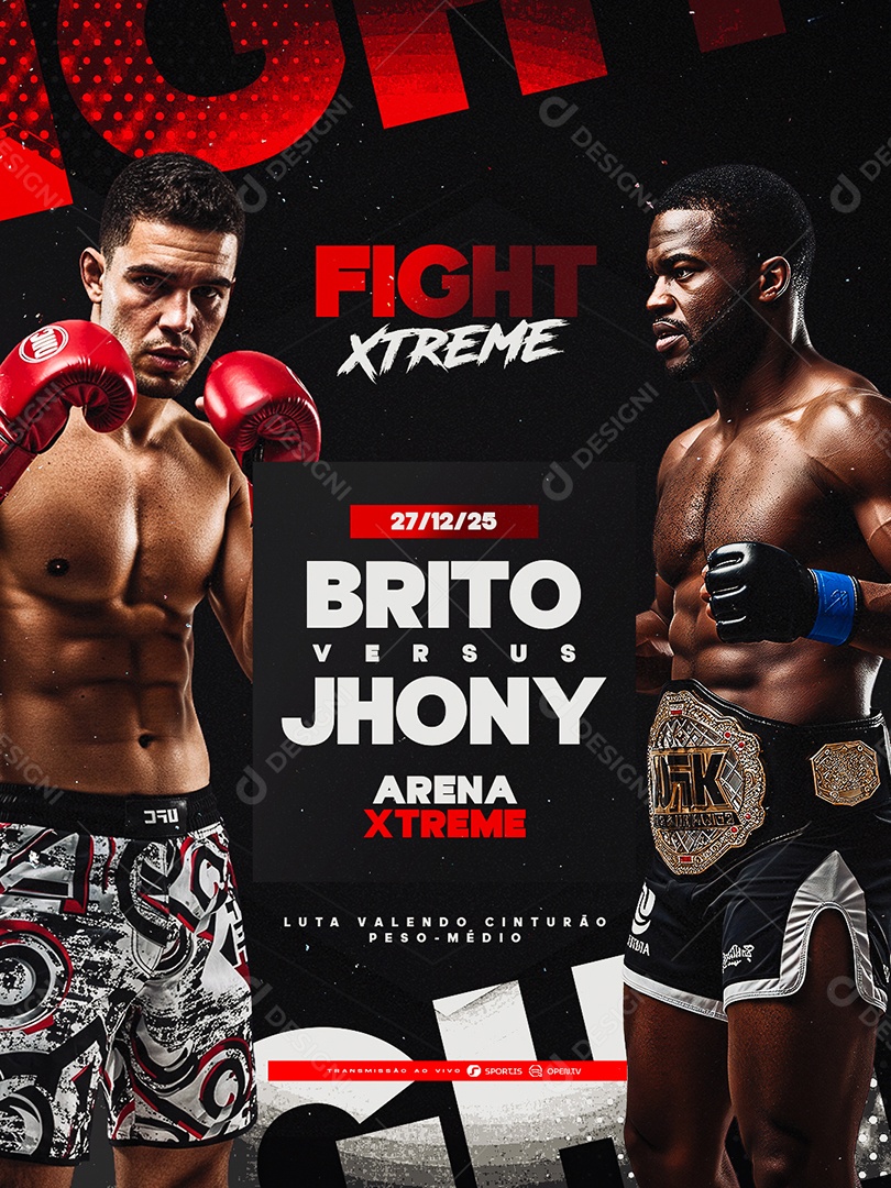 Campeonato de Luta Valendo Cinturão Peso Médio Fight Xtreme Social Media PSD Editável