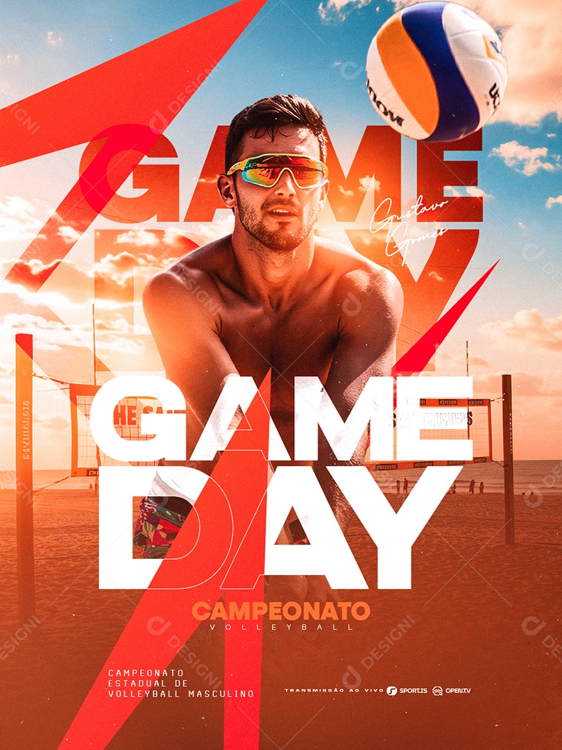 Campeonato de Vôlei Masculino Game Day Social Media PSD Editável