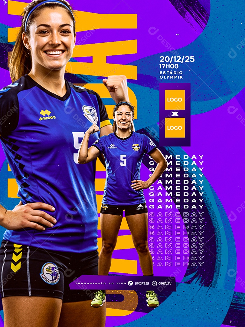 Campeonato de Vôlei Feminino Game Day Social Media PSD Editável